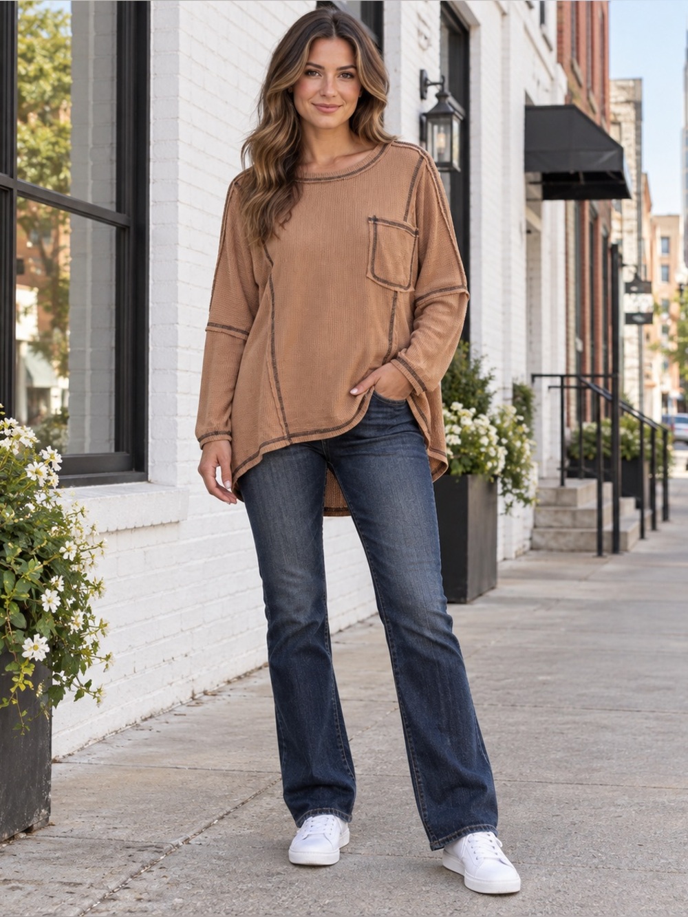 NEW Umgee Light Brown Thermal Lightweight Very Oversize Dolman Sleeve Shirt